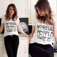 НОВО! Дамски тениски с NORMAL PEOPLE HALLOWEEN принт! Поръчай модел с твоя снимка!, снимка 3 - Тениски - 16027001