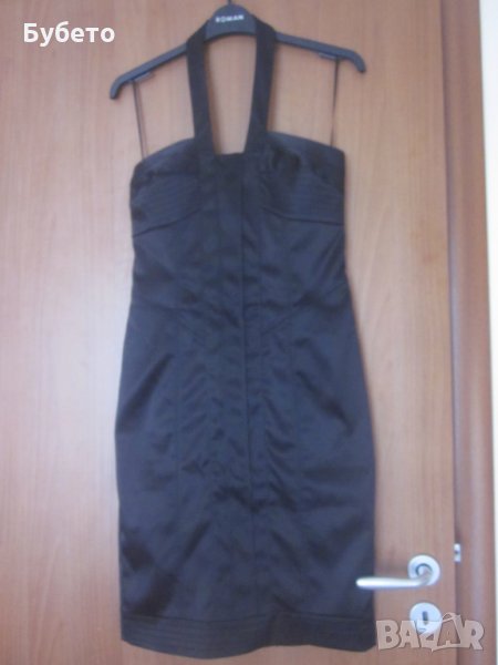 Малка черна рокля от сатен, снимка 1