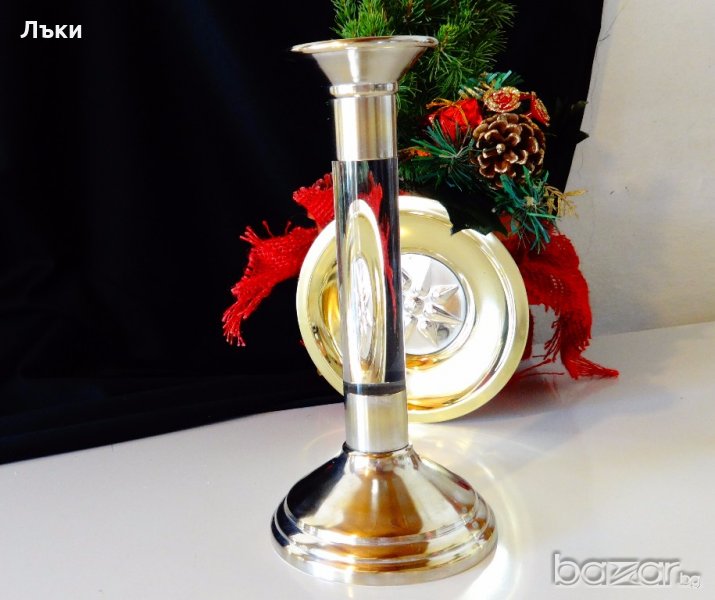 Посребрен бронзов свещник с кристал 20 см. , снимка 1