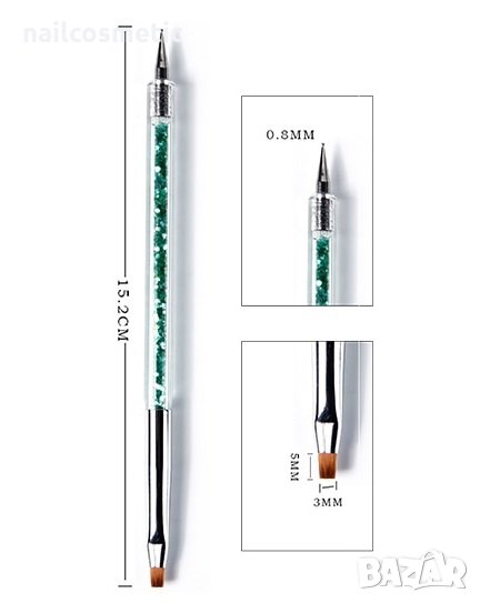 2в1 Професионална четка за ув гел с точкатор за декорации - зелена, снимка 1