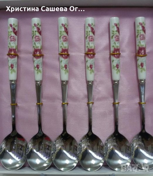 Комплект големи лъжици с порцеланови дръжки , снимка 1