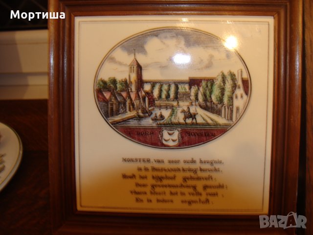 Ръчно рисувани порцеланови плочки в дървена рамка за стена, снимка 3 - Пана - 22353291