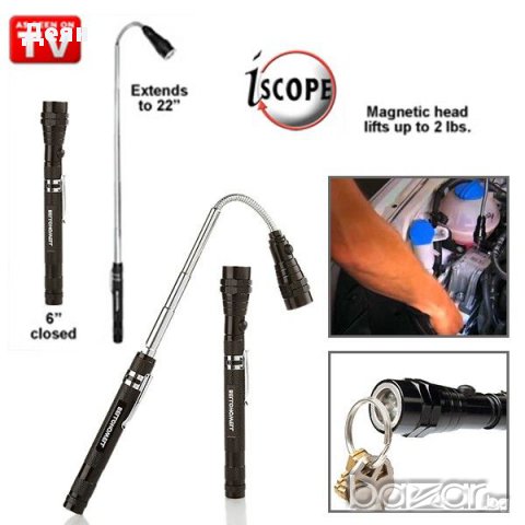 1107 Tелескопично LED фенерче с магнитна глава и магнитно 