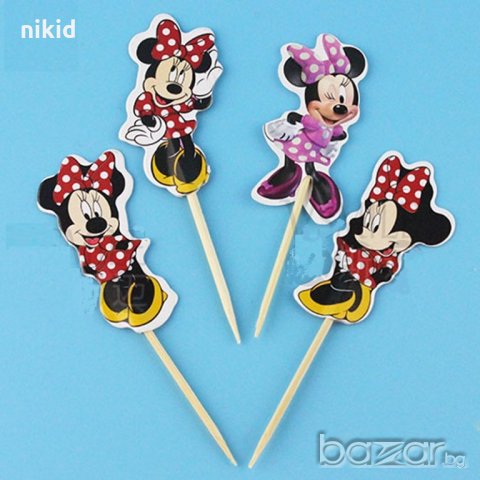 Мини Маус 24 бр топер топери клечки за мъфини декорация и украса