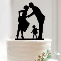 Семейство майка татко и дете твърд Акрил черен  топер украса табела за сватбена сватба торта