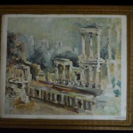 Стара картина, картон, Античния театър, Пловдив, снимка 1 - Антикварни и старинни предмети - 13818681