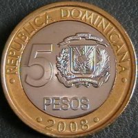 5 песо 2008, Доминиканска република, снимка 2 - Нумизматика и бонистика - 22877808