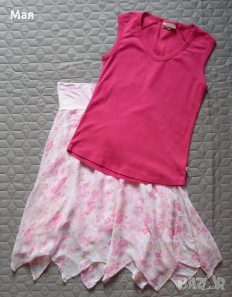 Дамски сет асиметрична розова пола и потник, снимка 1