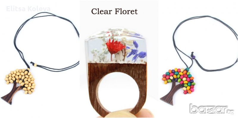 Дървено бижу, пръстен със сушени цветя, снимка 1