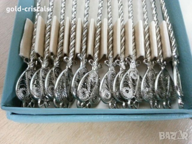 Ювелирни лъжички и вилички филигран в кутия, снимка 2 - Антикварни и старинни предмети - 22151540