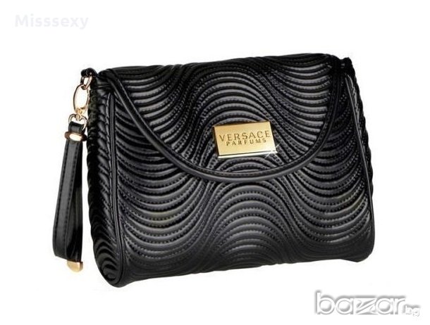 ПРОМО 🍊 VERSACE 🍊 Дамска кожена черна вечерна чанта нова с етикети, снимка 2 - Чанти - 19508749