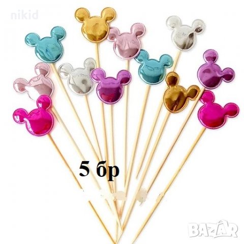 5 бр Мики Мини Маус глава от гланц PU топери клечки украса декорация парти рожден ден торта мъфини 
