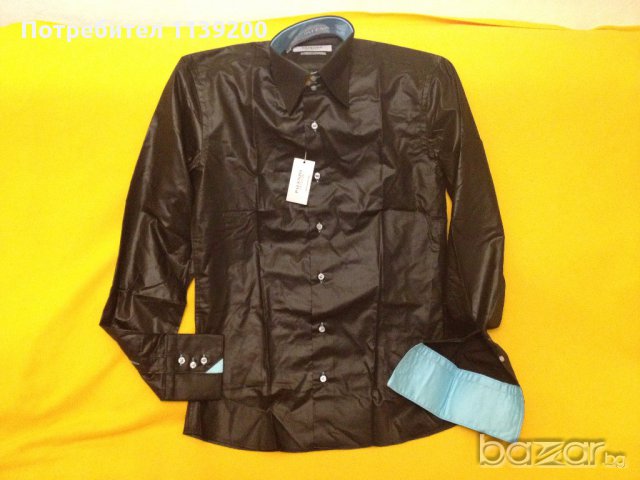 Нова риза Palenzo slim fit S - луксозна черна лъскава тюркоаз, снимка 2 - Ризи - 18030766