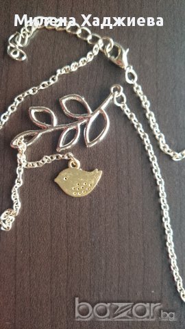 Колие Birdy - сребристо и златисто, снимка 4 - Колиета, медальони, синджири - 9803319