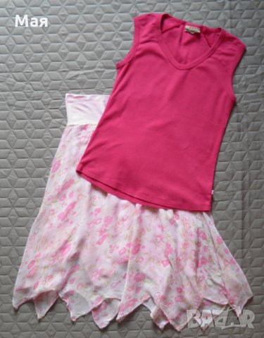 Дамски сет асиметрична розова пола и потник