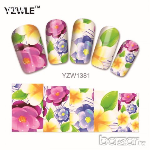 YZW 1381 татос ваденки водни стикери за нокти пъстри цветя, снимка 1 - Продукти за маникюр - 14738108