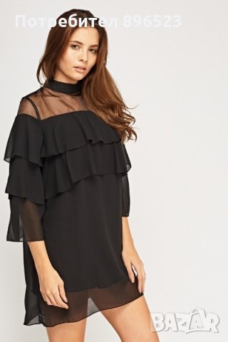 Дамска елегантна черна рокля с волани, снимка 1 - Рокли - 23290904