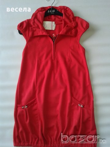 Рокля, туника, червена, трико с цип и джобове, снимка 1 - Детски Блузи и туники - 9503685