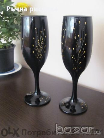два броя ръчно рисувани стилни чаши , снимка 2 - Декорация за дома - 10750996
