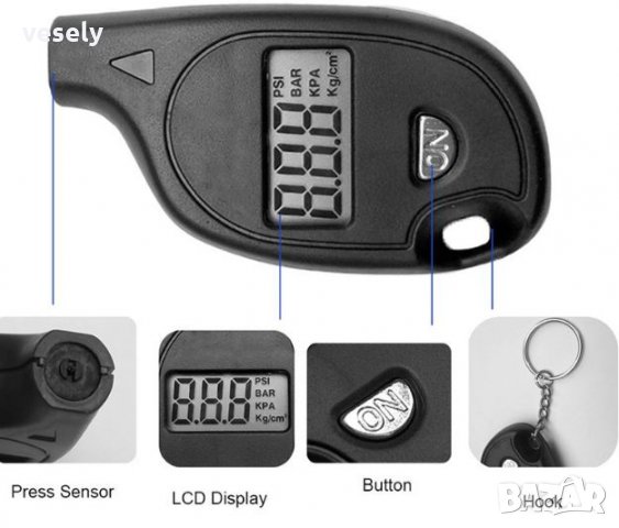 Цифров LCD манометър за гуми, снимка 6 - Аксесоари и консумативи - 17993652
