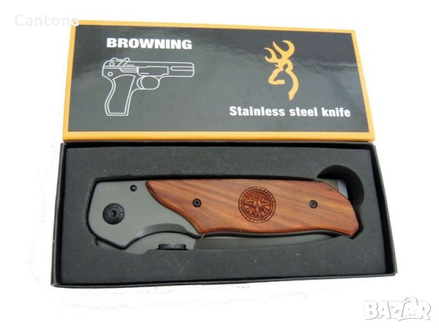 Сгъваем нож с дървени чирени и клипс за закачане на колан - Browning DA30 - 101 х 225, снимка 2 - Ножове - 25472968