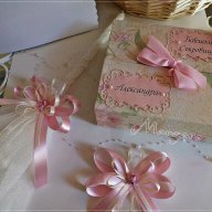 Аксесоари за кръщене в розово и екрю с цвете, снимка 2 - Подаръци за кръщене - 16155676