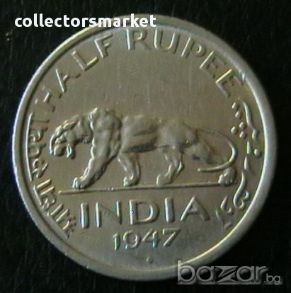 ½ рупия 1947, Индия, снимка 1