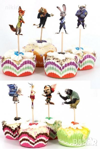 Зоотопия Зоотрополис Zootropolis Zootopia 24 бр топери клечки за мъфини декорация и украса, снимка 1