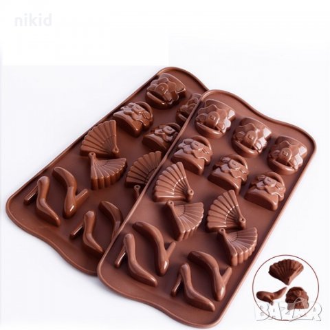 Ветрило дамски обувки и чанта Моминско парти силиконов молд форма за бонбони шоколад украса 