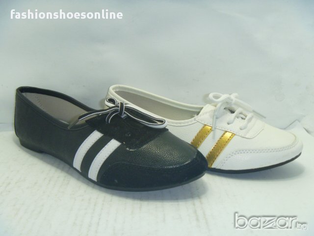 Дамски обувки, SARA-1823, черни и бели с 2 ленти с връзки