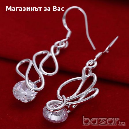 Сребърни обеци с камък Цирконий, снимка 2 - Обеци - 8496300