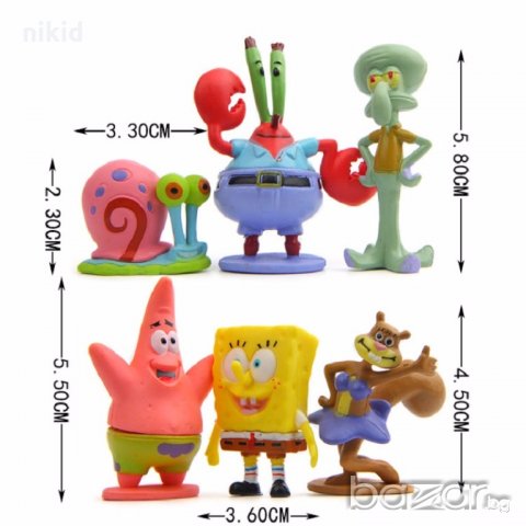 SpongeBob спондж боб спонджбоб 6 бр PVC фигурки топери за игра и украса декорация торта, снимка 1 - Фигурки - 19016879