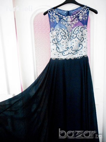 Официална вечерна синя рокля с пайети