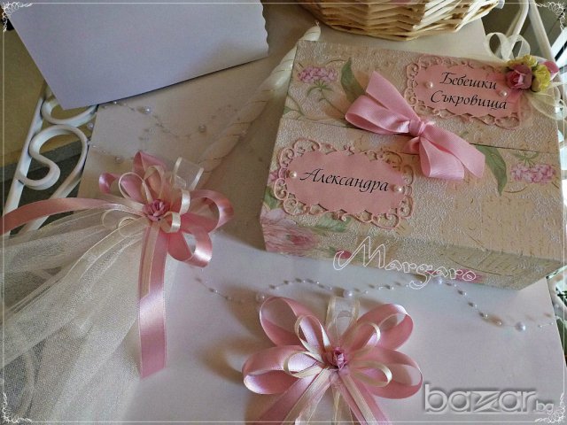 Аксесоари за кръщене в розово и екрю с цвете, снимка 2 - Подаръци за кръщене - 16155676