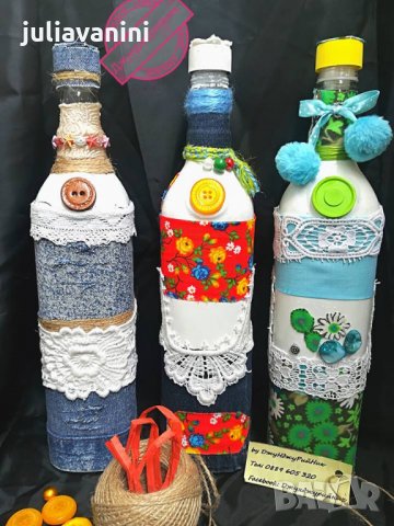 Ръчно декорирани бутилки за домашен алкохол, снимка 1 - Декорация за дома - 23318460