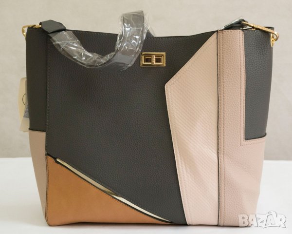 Дамска чанта в тъмносиво, екрю и охра марка Miss Lulu 