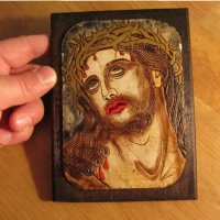 † ръчно рисувана икона на Исус Христос, бог с тръннения венец 1   - разм.16 х 12 см., снимка 1 - Икони - 20074078