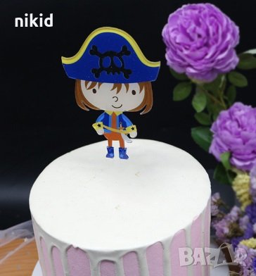 Пират капитан красив цветен твърд Акрил топер за торта украса, снимка 1