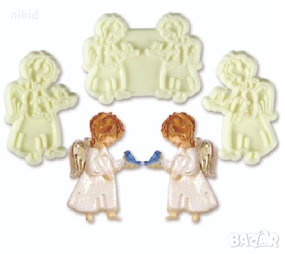 4 ангела ангелчета пластмасови форми печат за сладки бисквитки фондан тесто кръщене декорация украса, снимка 1