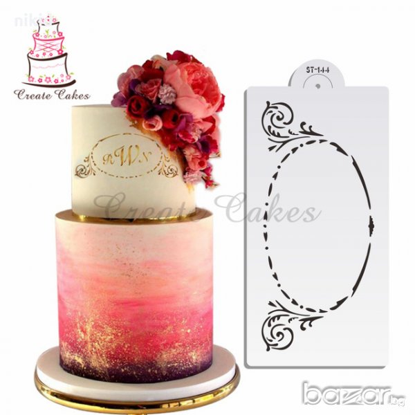 Голям овал рамка табела шаблон стенсил спрей за торта украса кекс декорация с пудра захар, снимка 1