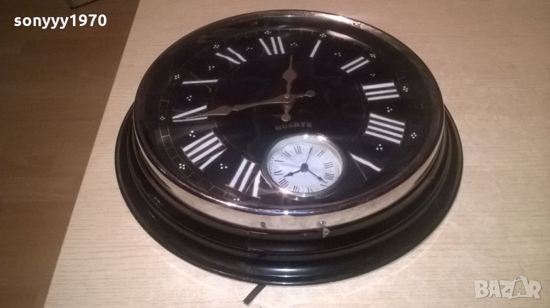 голям метален двоен часовник-41см-внос англия, снимка 1