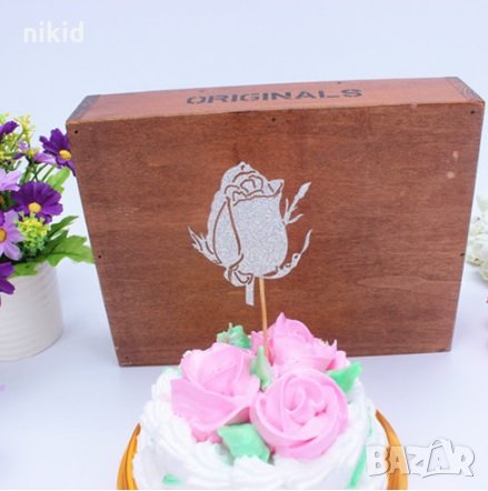 Пъпка Роза сребрист мек топер украса за торта рожден ден  , снимка 1 - Други - 21898703