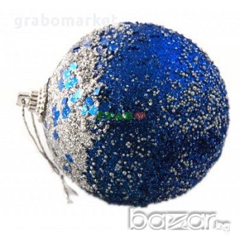 Комплект цветни коледни топки за окачване на елха, аранжирани с брокат. , снимка 1
