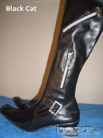 Италиански черни кожени дамски ботуши, с декоративни ципове, естествена кожа, зимни обувки, чизми, снимка 11 - Дамски ботуши - 19758410