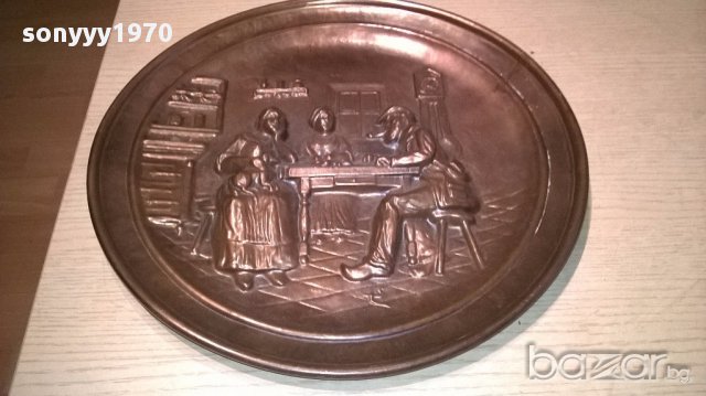 Красива чиния-33см-мед/месинг-внос швеицария, снимка 4 - Антикварни и старинни предмети - 15133287