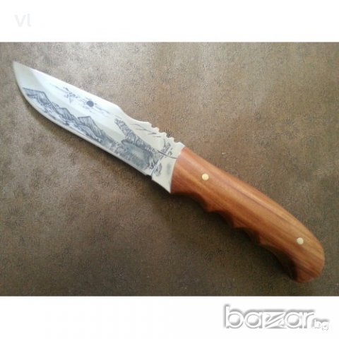 Ловен нож с инкрустиран ловец -130 x 256, снимка 4 - Ножове - 20709501