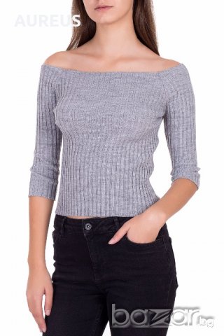 Блуза с деколте лодка в сиво., снимка 3 - Блузи с дълъг ръкав и пуловери - 12571609