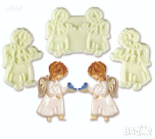 4 ангела ангелчета пластмасови форми печат за сладки бисквитки фондан тесто кръщене декорация украса