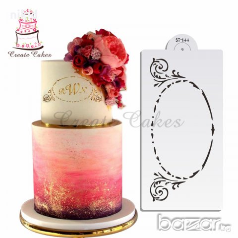 Голям овал рамка табела шаблон стенсил спрей за торта украса кекс декорация с пудра захар