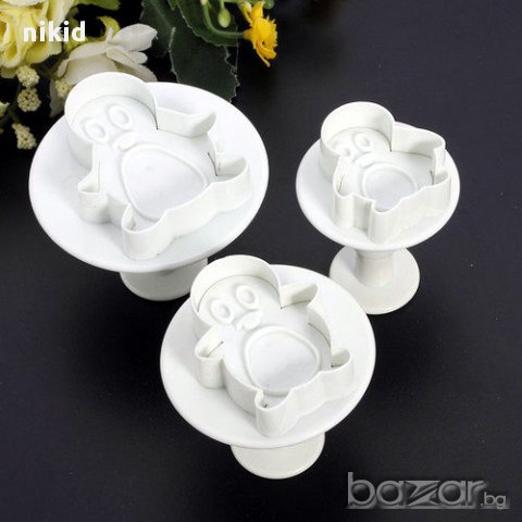  3 бр пингвин пингвини пластмасови резци с бутало форми за украса и фондан тесто 